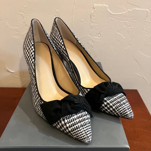 Women's Ann Taylor Frannie Flannel Bow Pumps Place & White Houndstooth Size 7 - Picture 6 of 8